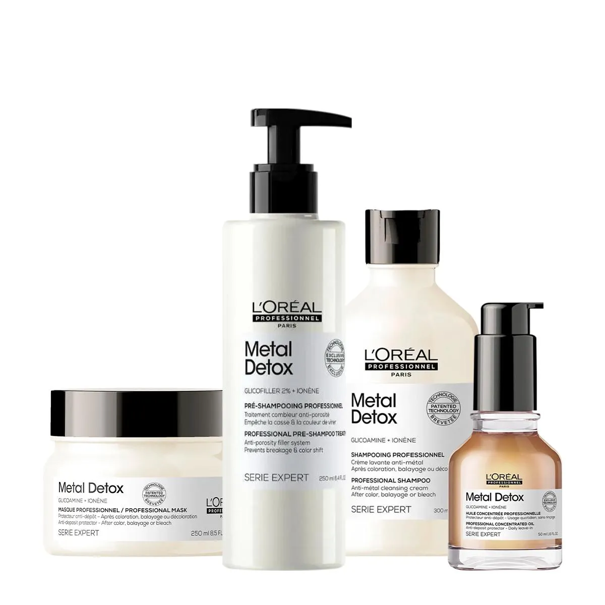 KIT L'ORéAL PROFESSIONNEL METAL DETOX PRé SHAMPOO MáSCARA SHAMPOO ÓLEO (4 PRODUTOS)