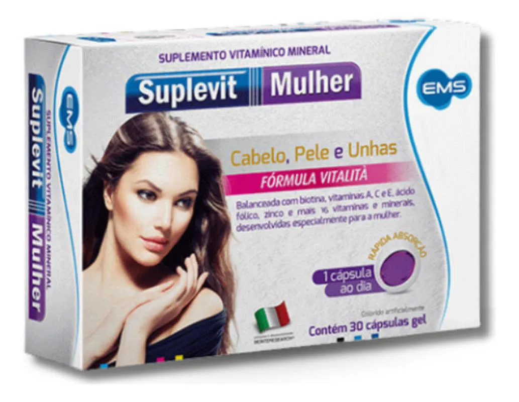 SUPLEVIT MULHER SUPLEMENTO CABELO PELE E UNHAS 30 CAPS EMS