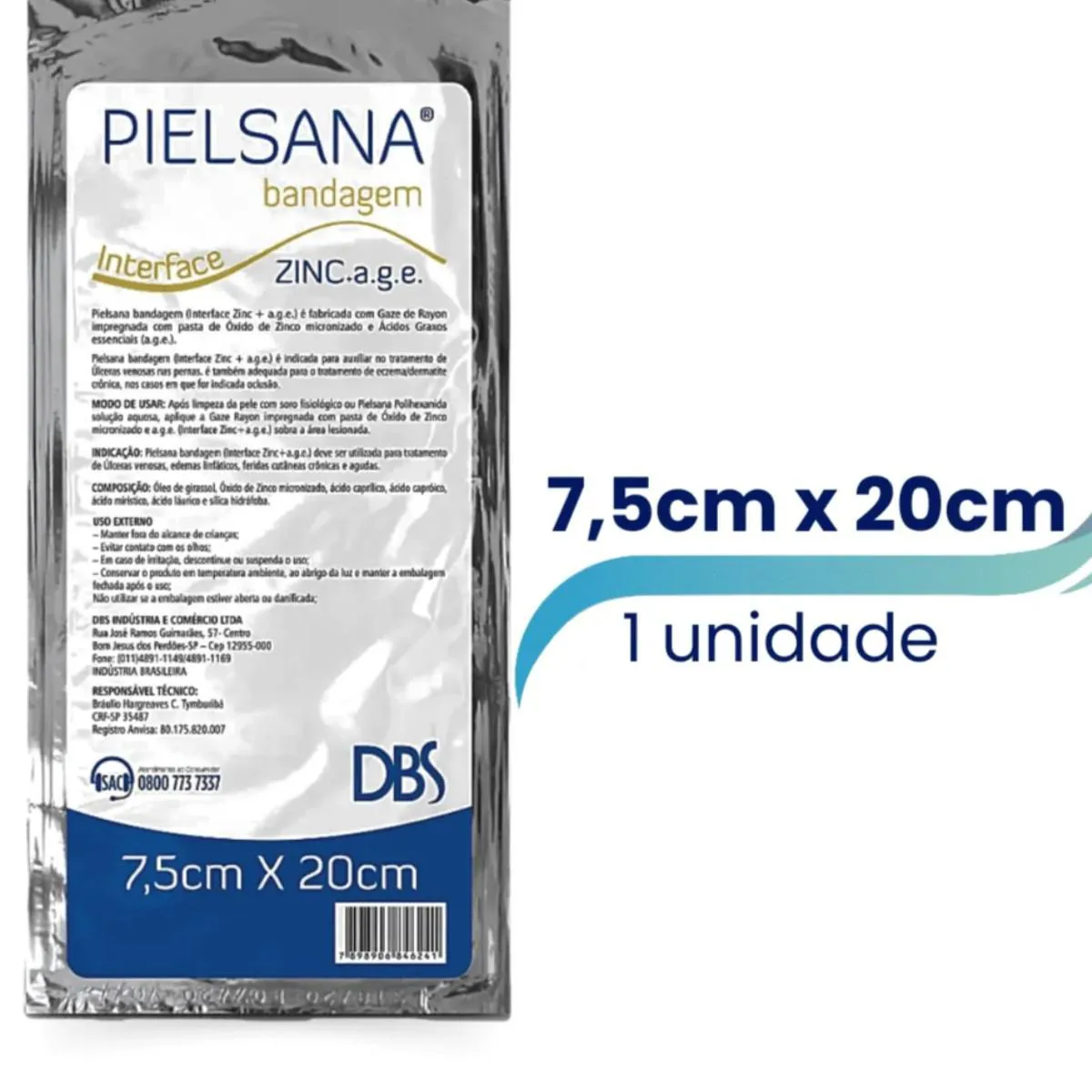 PIELSANA BANDAGEM GAZE C/ ÓXIDO DE ZINCO A.G.E 7,5 X 20CM (UND)