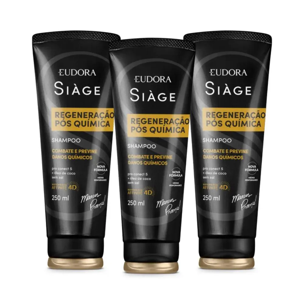 COMBO SHAMPOO EUDORA SIàGE EXPERT REGENERAçãO PóS-QUíMICA 3X 250ML
