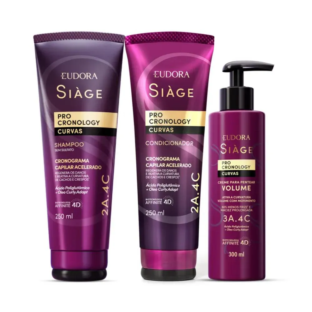 COMBO SIàGE PRO CRONOLOGY CURVAS SHAMPOO, CONDICIONADOR E CREME PARA PENTEAR VOLUME 300ML