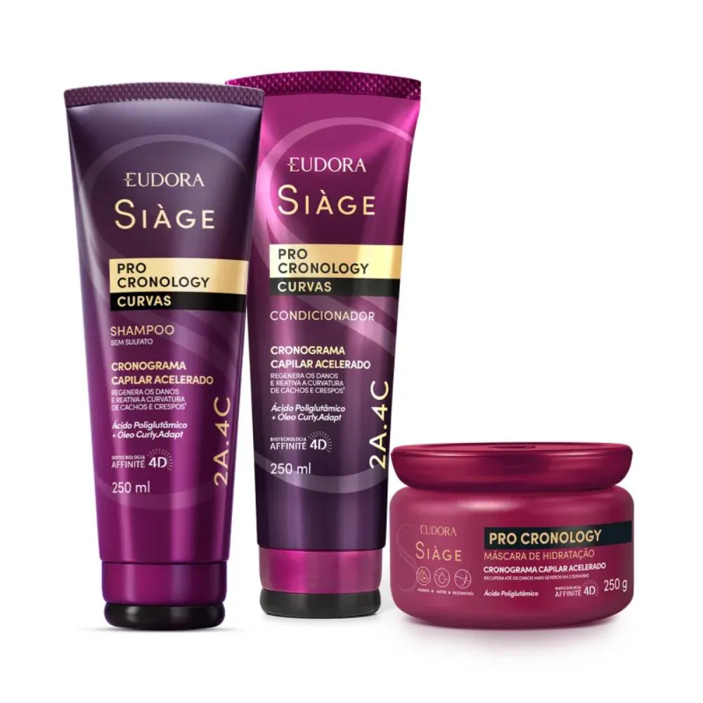 COMBO SIàGE PRO CRONOLOGY CURVAS SHAMPOO, CONDICIONADOR E MáSCARA DE HIDRATAçãO