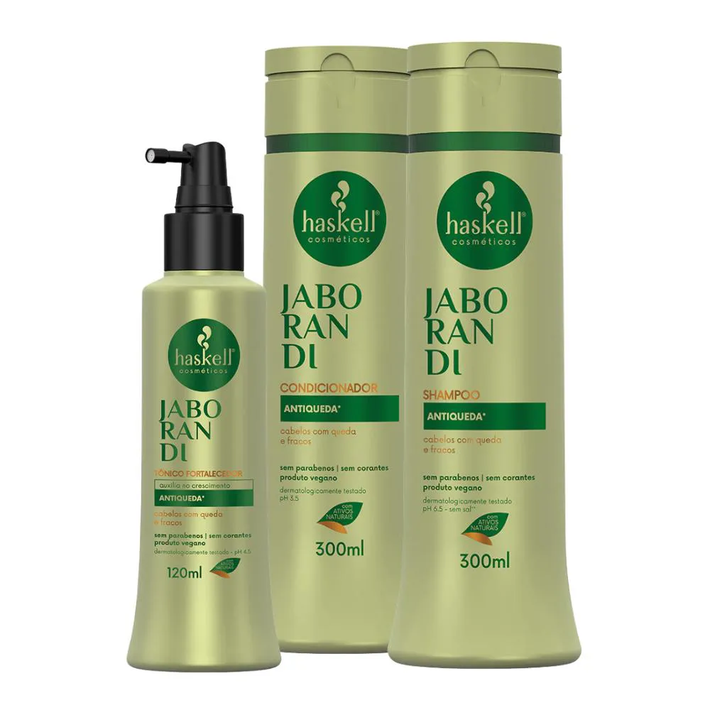 KIT JABORANDI ANTIQUEDA HASKELL SHAMPOO E CONDICIONADOR 300ML + TôNICO FORTALECEDOR