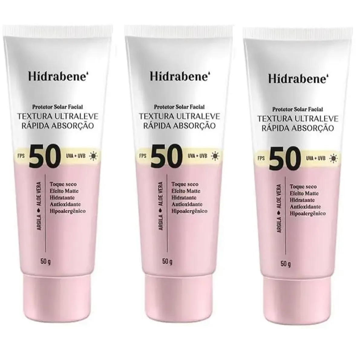 KIT 03 PROTETOR SOLAR FACIAL FPS 50 50G - HIDRABENE