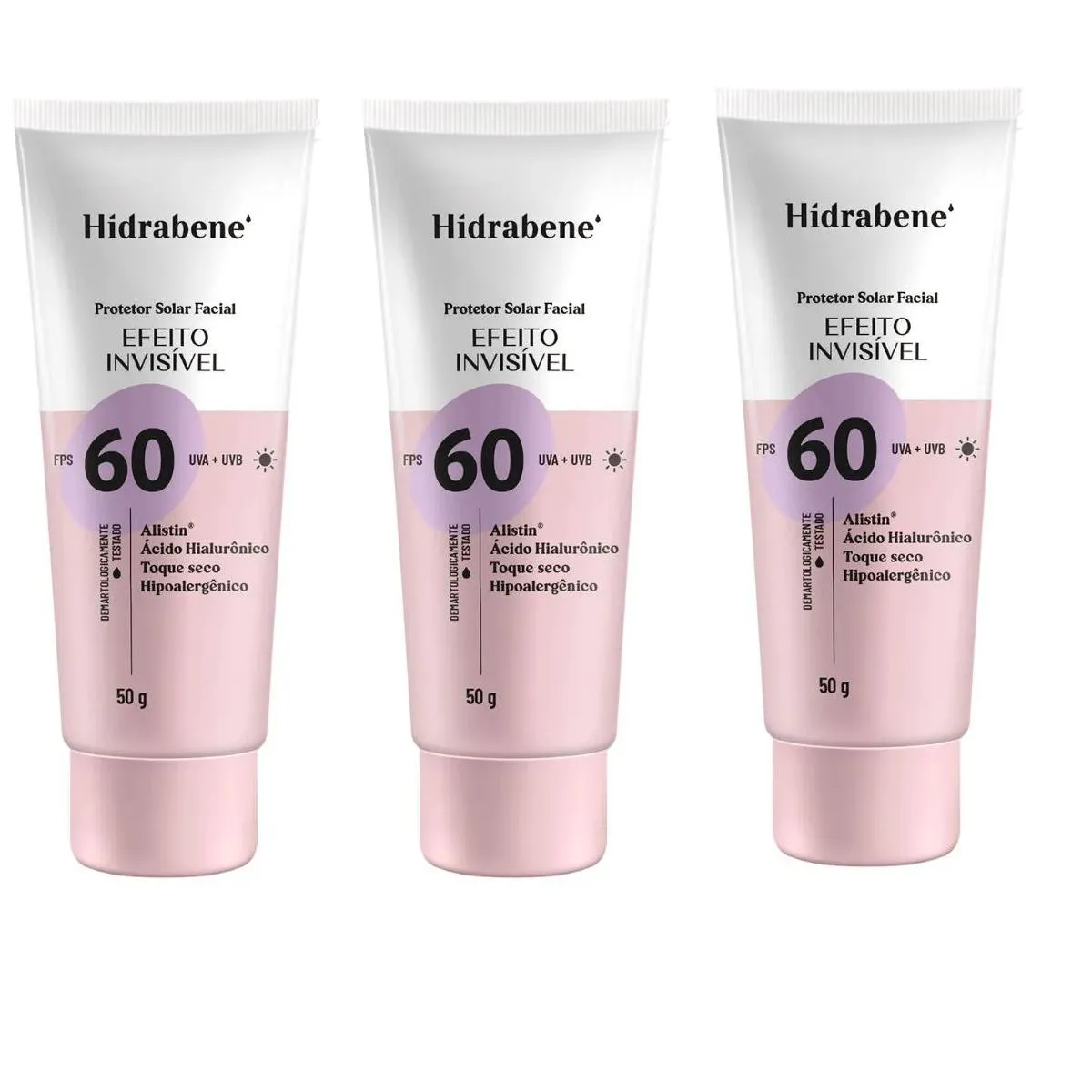 KIT 03 PROTETOR SOLAR FPS 60 EFEITO INVISíVEL 50G - HIDRABENE