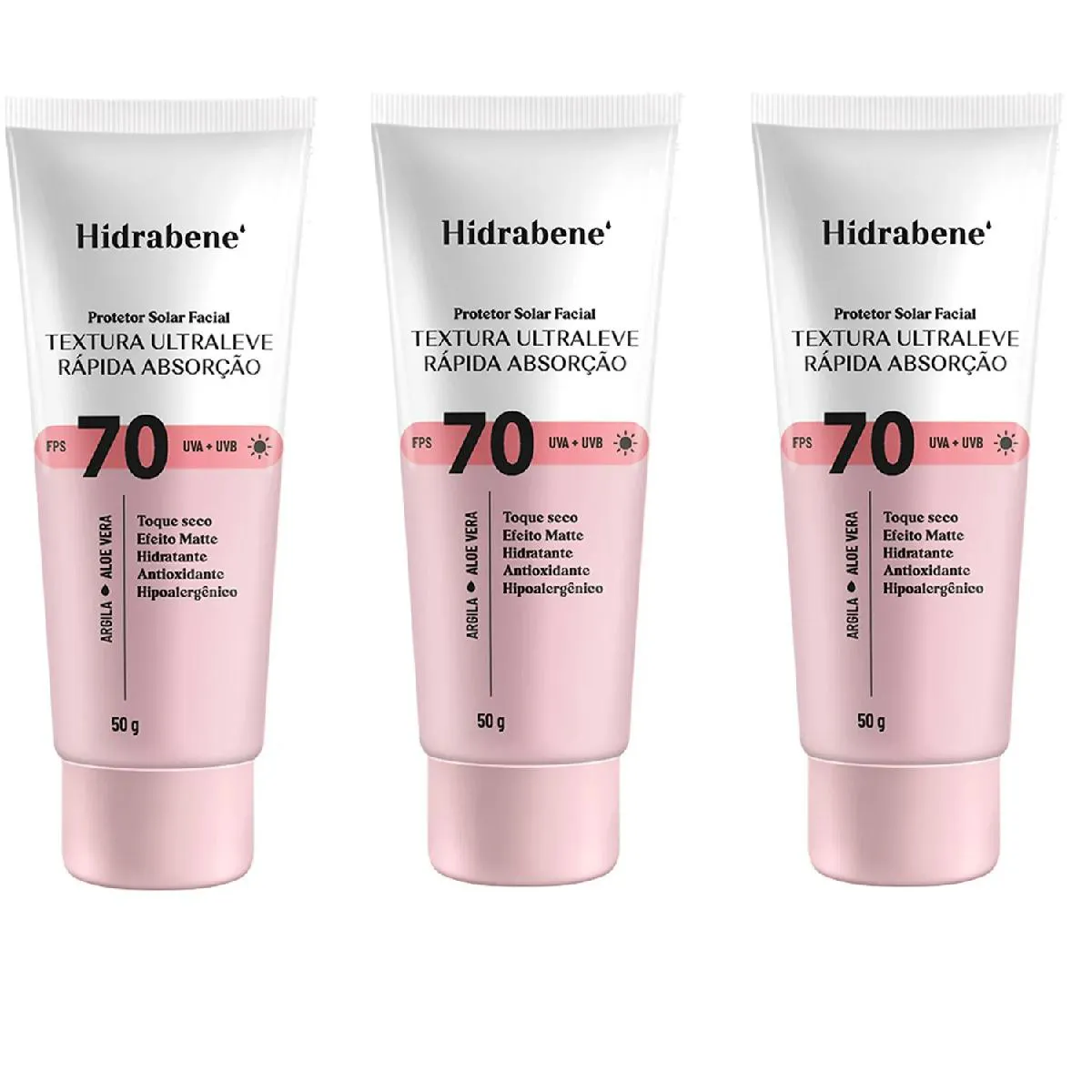 KIT 03 PROTETOR SOLAR FPS 70 RáPIDA ABSORçãO 50G - HIDRABENE