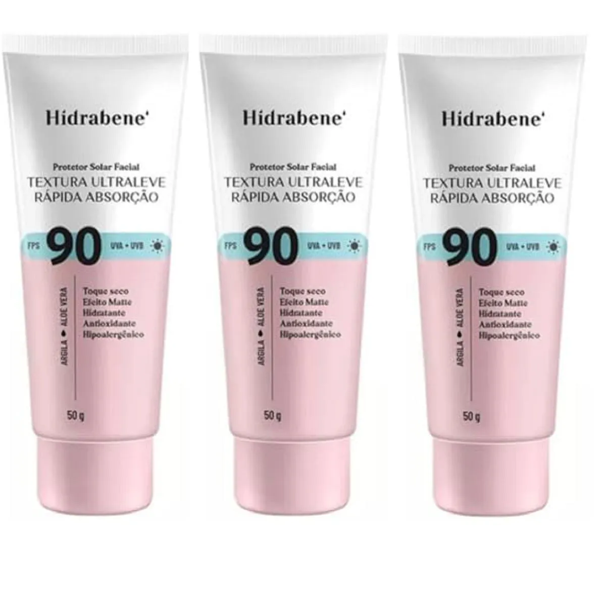 KIT 03 PROTETOR SOLAR FPS 90 RáPIDA ABSORçãO 50G - HIDRABENE
