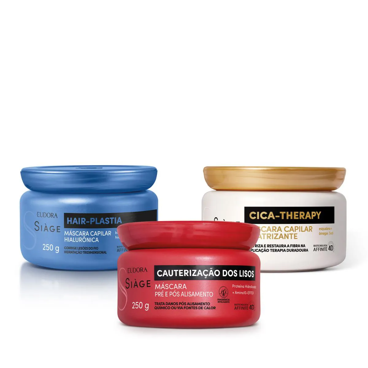 COMBO MáSCARA CAPILAR SIàGE: HAIR-PLASTIA 250G + CAUTERIZAçãO DOS LISOS 250G + CICA THERAPY 250G