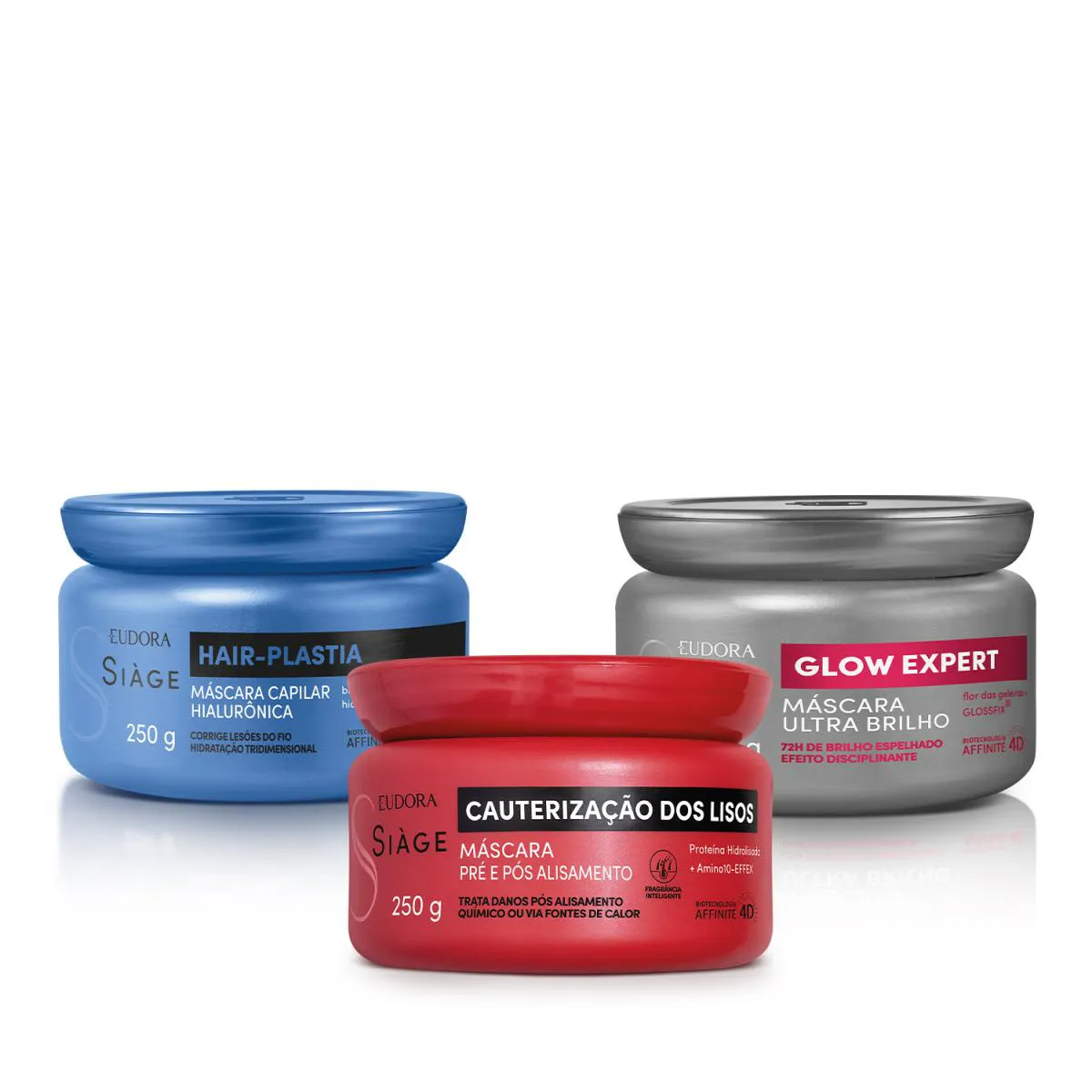 COMBO MáSCARA CAPILAR SIàGE: HAIR-PLASTIA 250G + GLOW EXPERT 250G + CAUTERIZAçãO DOS LISOS 250G