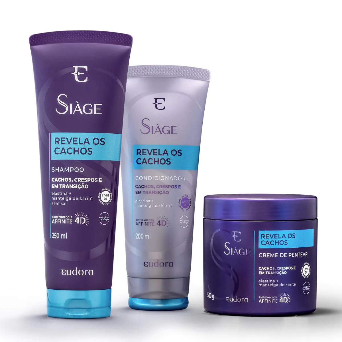 EUDORA KIT SIàGE REVELA OS CACHOS: SHAMPOO 250ML + CONDICIONADOR 200ML + CREME PARA PENTEAR 500G