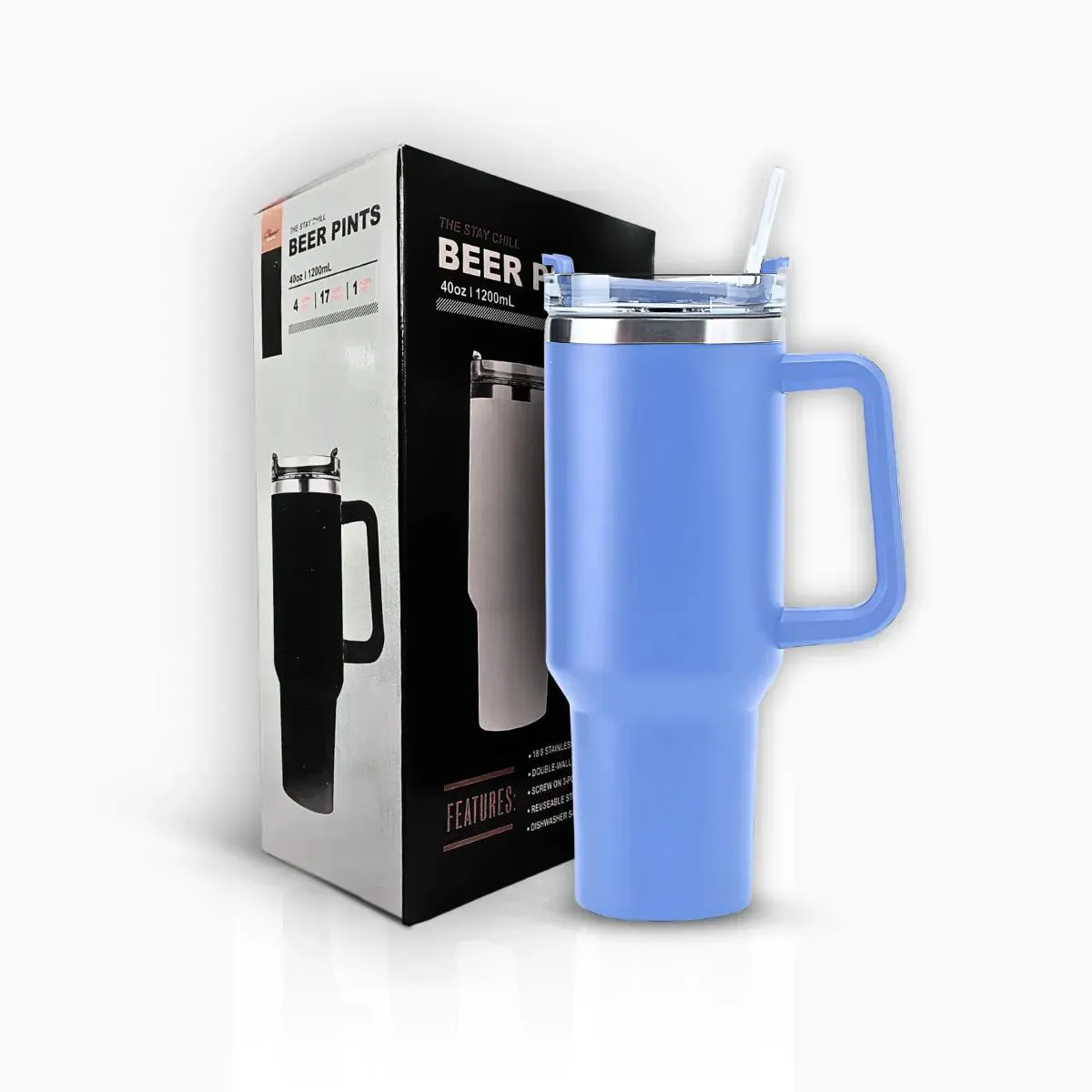 COPO TéRMICO GRANDE 1200ML CANUDO PAREDE DUPLA AZUL CLARO
