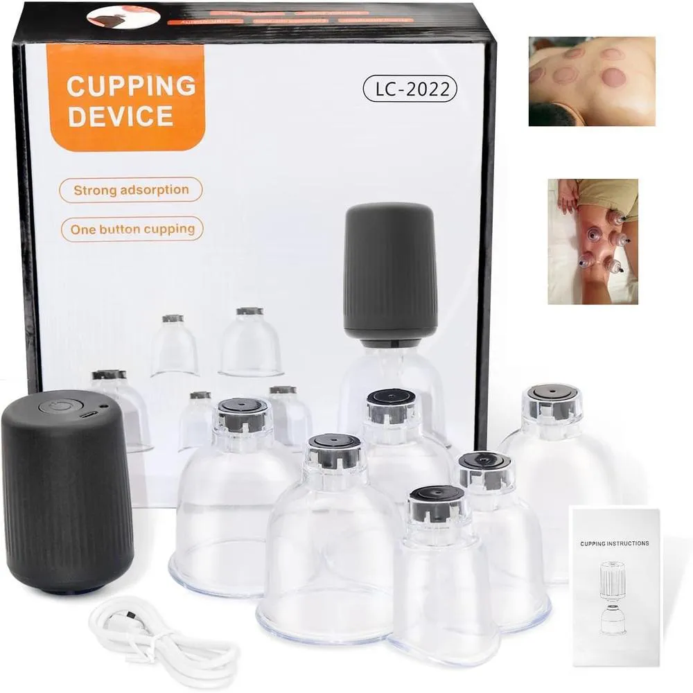 VENTOSATERAPIA ELéTRICA KIT 6 VENTOSAS COPOS MASSAGEADOR MASSOTERAPIA AUTOMáTICO RECARREGáVEL ACUPUNTURA TERAPIA SUCçãO