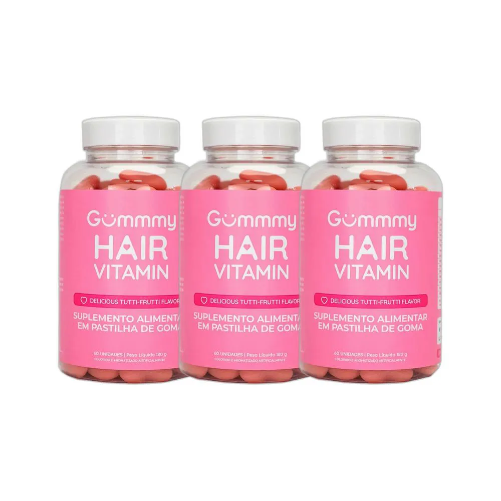KIT 3X VITAMINA HAIR CABELOS UNHAS 30 U TUTTI-FRUTTI GUMMMY