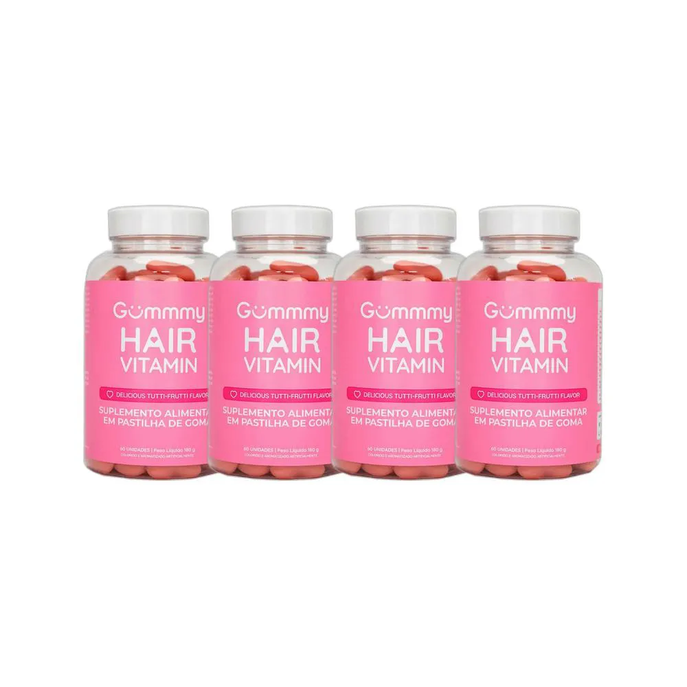 KIT 4X VITAMINA HAIR CABELOS UNHAS 30 U TUTTI-FRUTTI GUMMMY