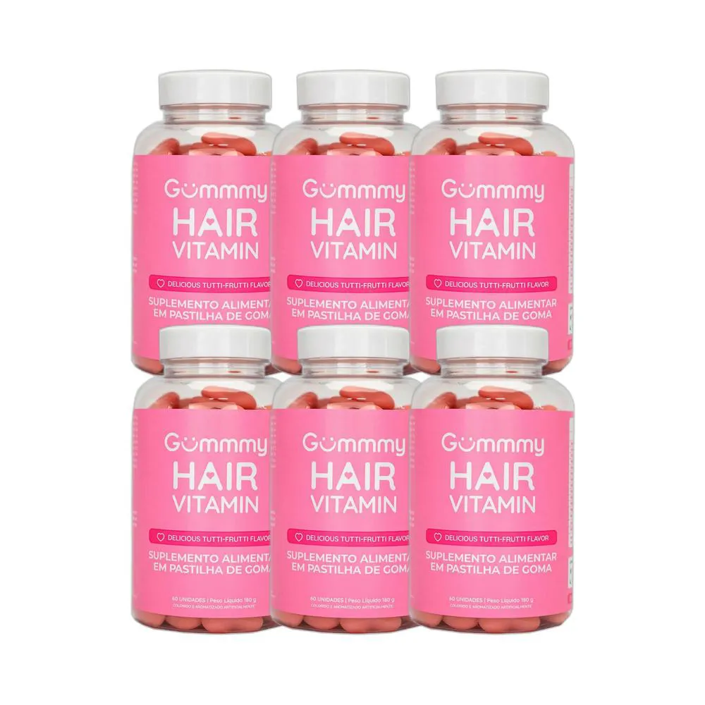 KIT 6X VITAMINA HAIR CABELOS UNHAS 30 U TUTTI-FRUTTI GUMMMY