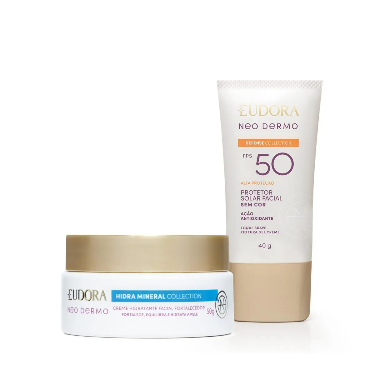 COMBO NEO DERMO: PROTETOR SOLAR FPS 50 40G + HIDRATANTE FACIAL HIDRA MINERAL 50G