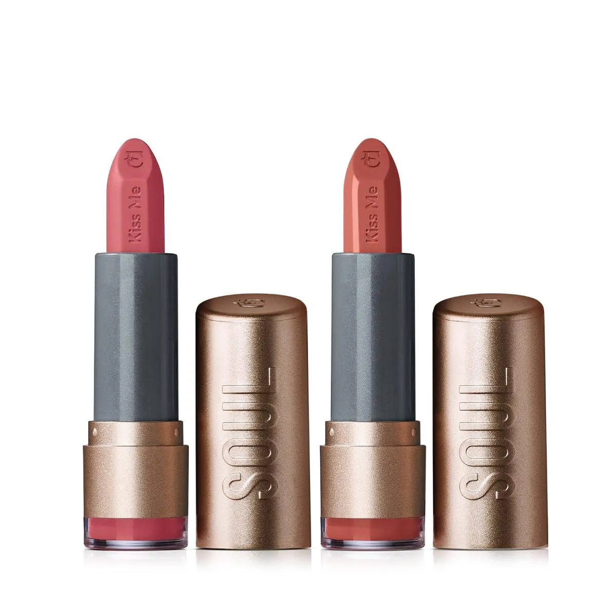 KIT SOUL KISS ME: BATOM MATE ROSE ÚNICO 3,7G + BATOM HIDRATANTE NUDE VELUDO 3,7G