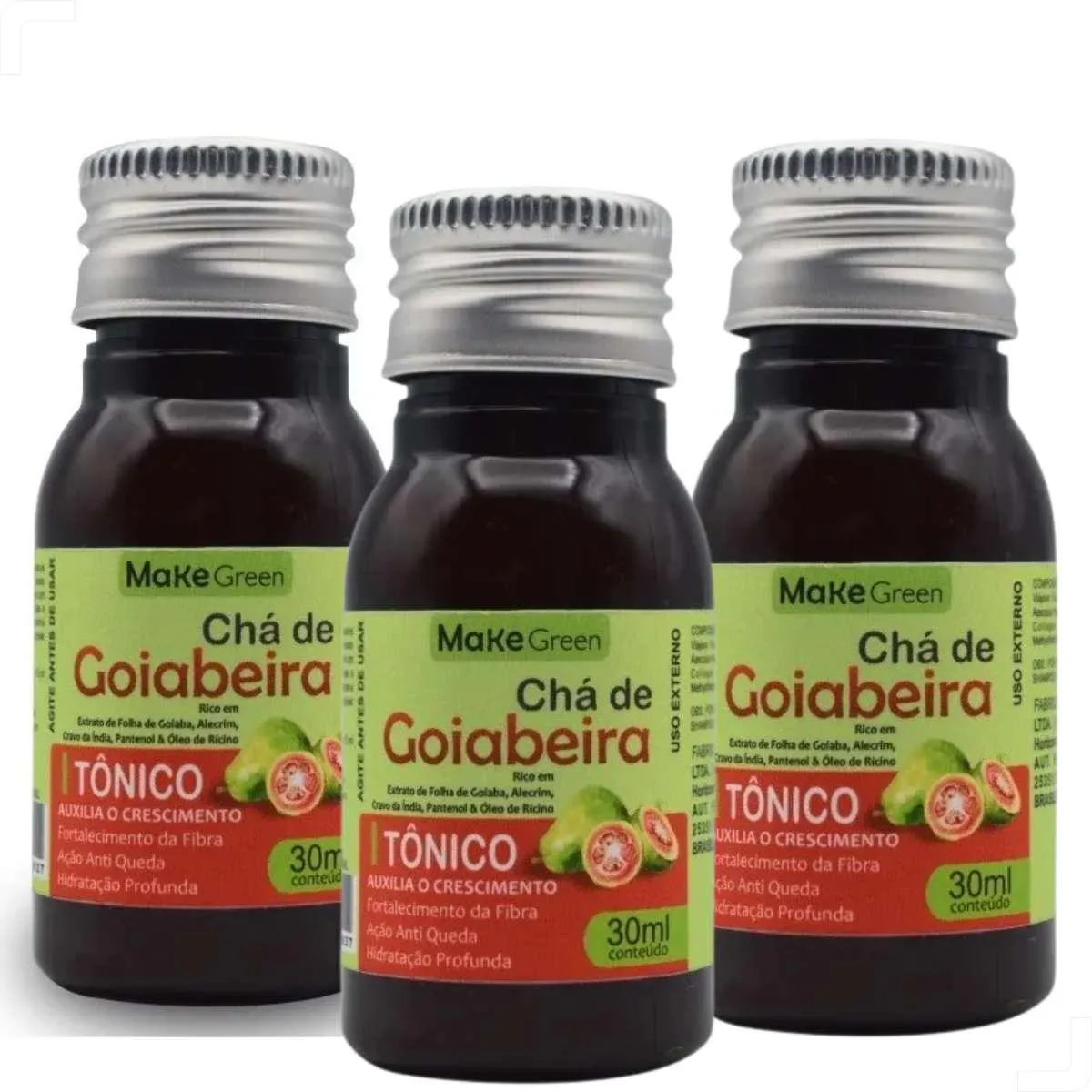 KIT 03 TôNICO CHá DE GOIABEIRA 60ML - CRESCIMENTO CAPILAR