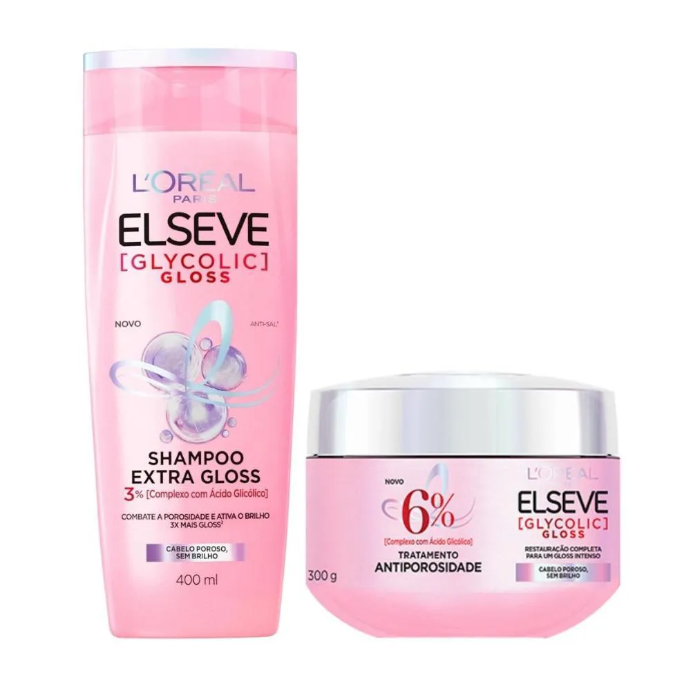 SHAMPOO EXTRA GLOSS 400ML + TRATAMENTO ANTIPOROSIDADE 300G