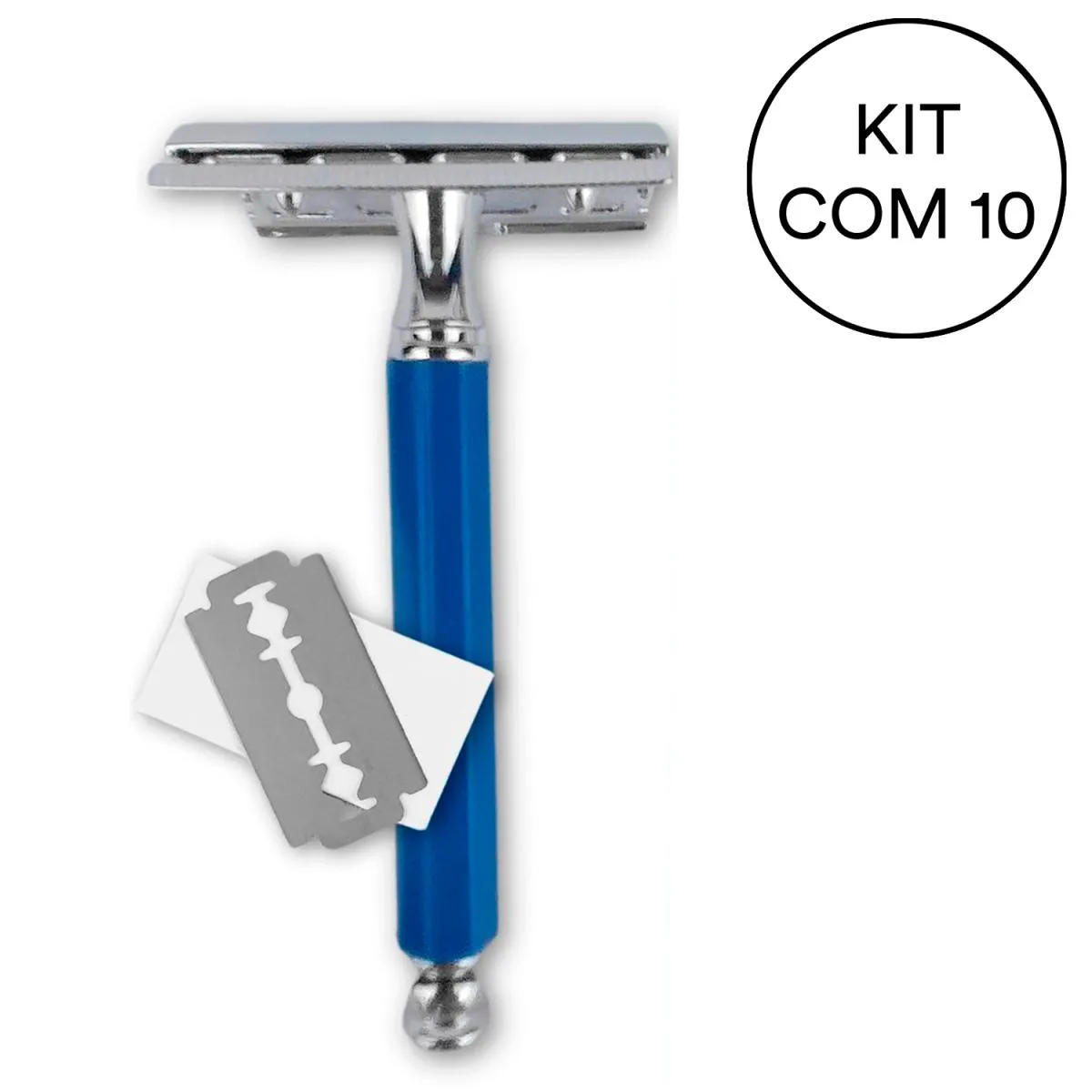 KIT 10 APARELHO DE BARBEAR AçO INOX E CABO PLáSTICO AZUL