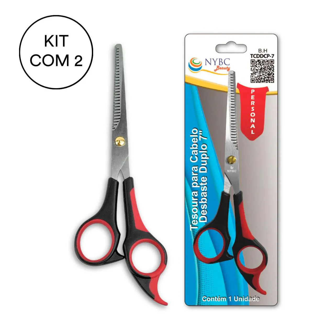 KIT 2 TESOURA PARA CABELO DESBASTE DUPLO 7" - 182MM NYBC