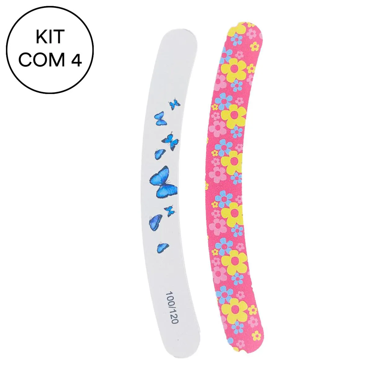 KIT 4 LIXA DE UNHA FINA CURVA MADEIRA E PAPEL ABRASIVO NYBC