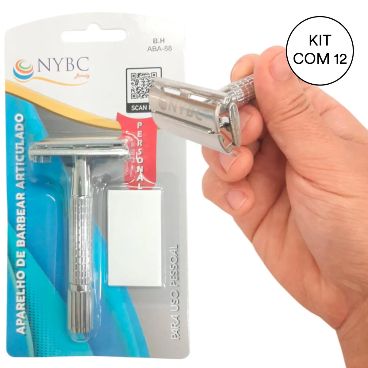KIT 12 APARELHO DE BARBEAR, ARTICULADO C/ LAMINA INOX NYBC