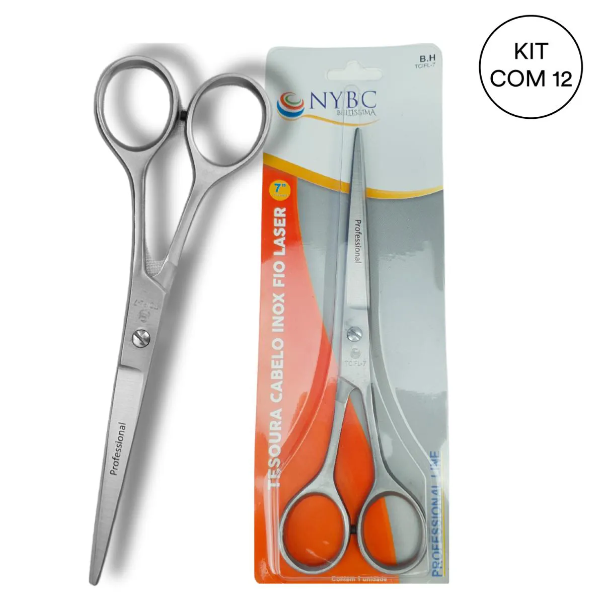 KIT 12 TESOURA CABELO INOX FIO LASER 7" INOX 420 NYBC