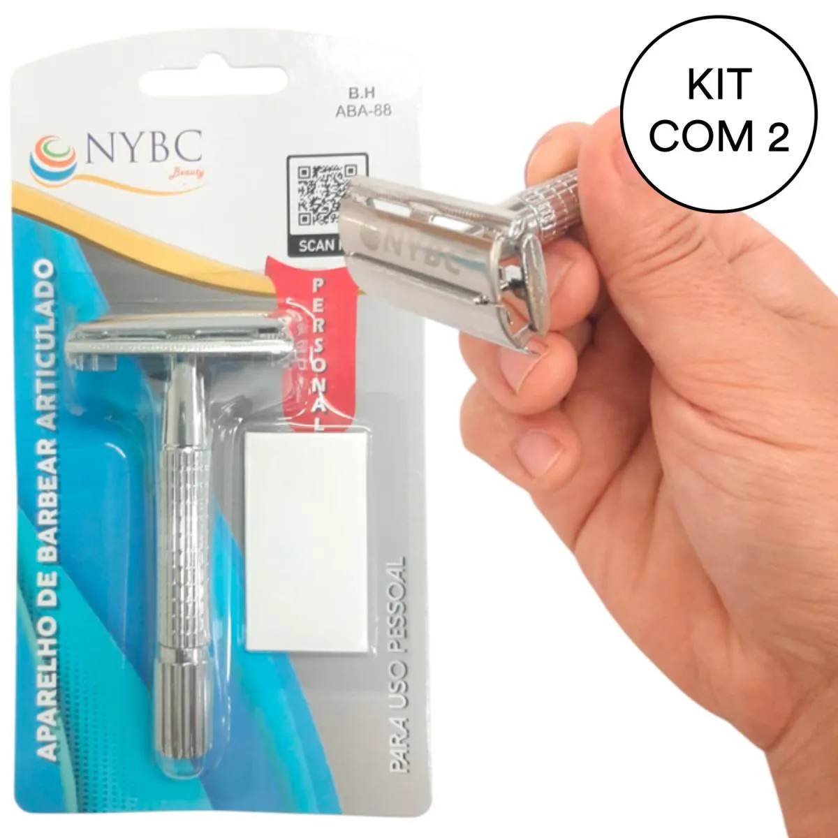 KIT 2 APARELHO DE BARBEAR, ARTICULADO C/ LAMINA INOX NYBC