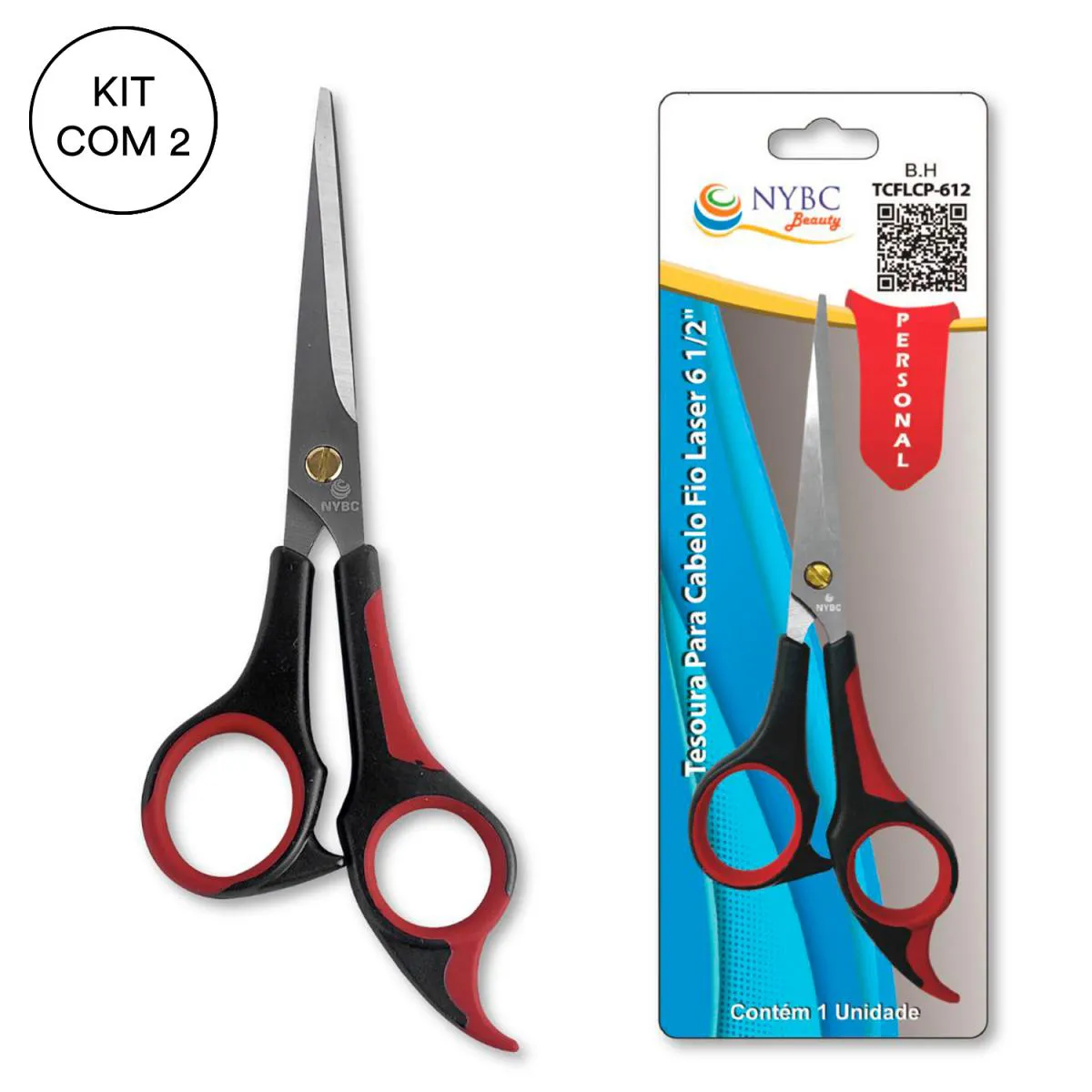 KIT 2 TESOURA PARA CABELO FIO LASER 6 1/2" - 165MM NYBC