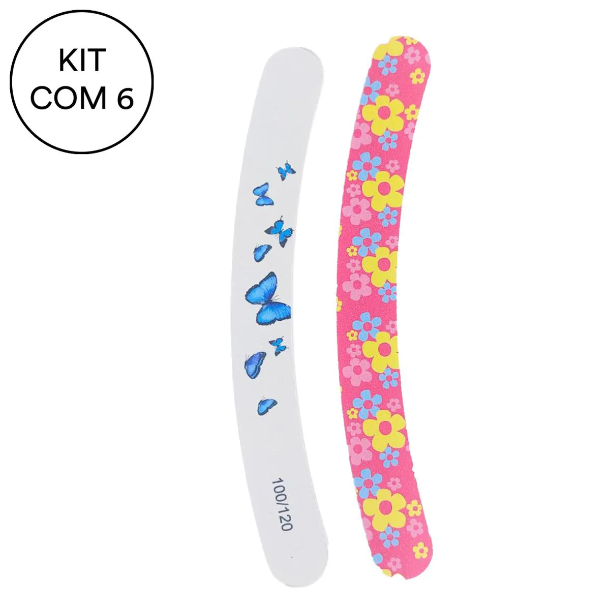 KIT 6 LIXA DE UNHA FINA CURVA MADEIRA E PAPEL ABRASIVO NYBC