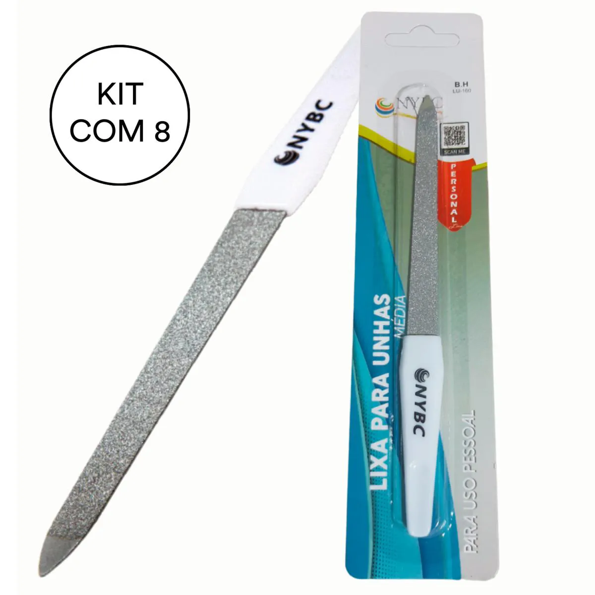 KIT 8 LIXA PARA UNHAS MEDIA 16,0 CM INOX NYBC