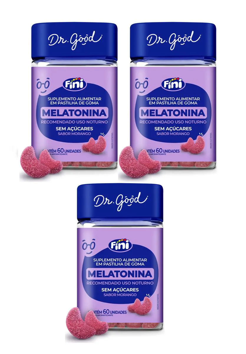 KIT 3 SUPLEMENTO MELATONINA 60 GOMAS FINI MORANGO - DR. GOOD