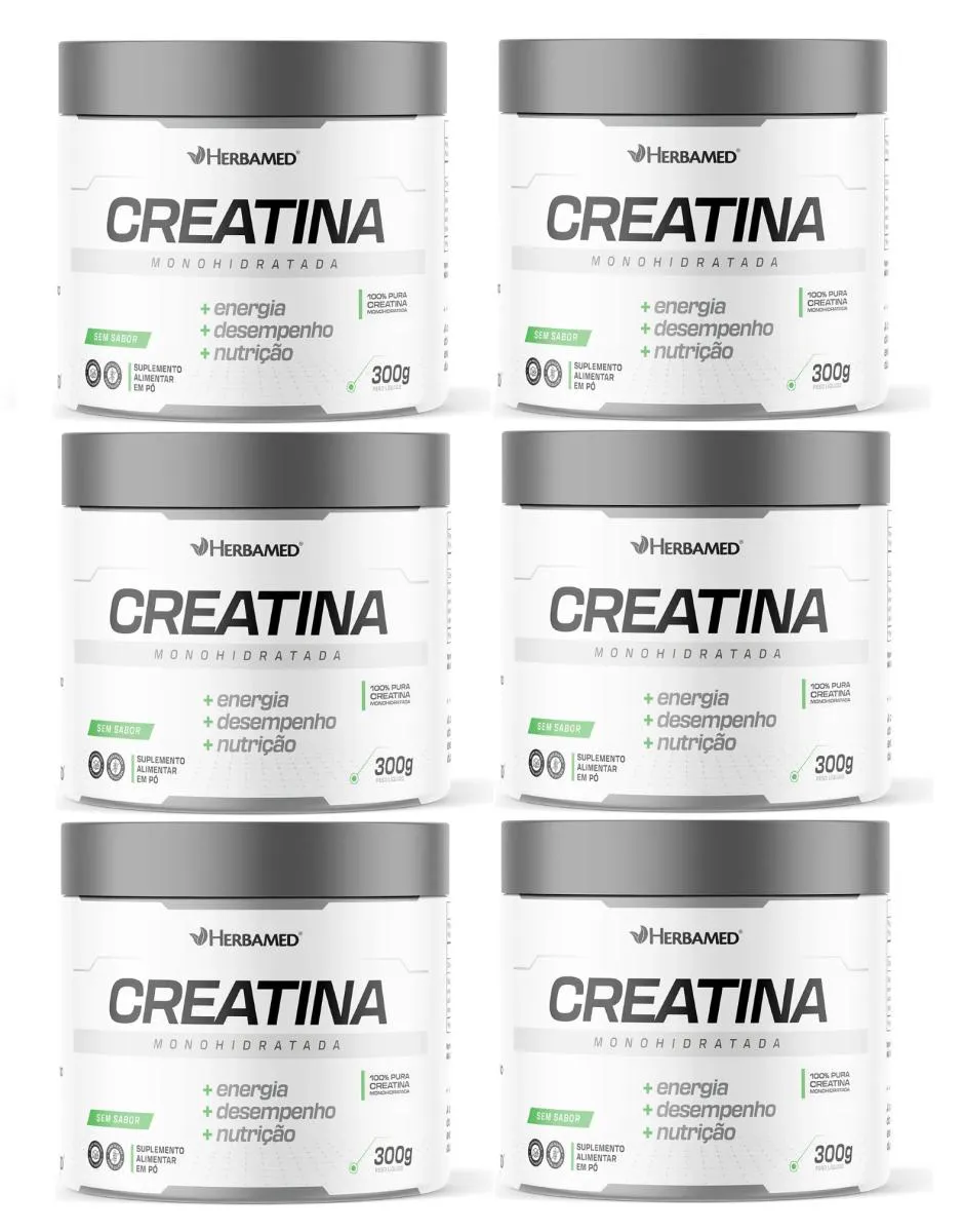 KIT 6 CREATINA MONOHIDRATADA 300G  SEM SABOR - HERBAMED