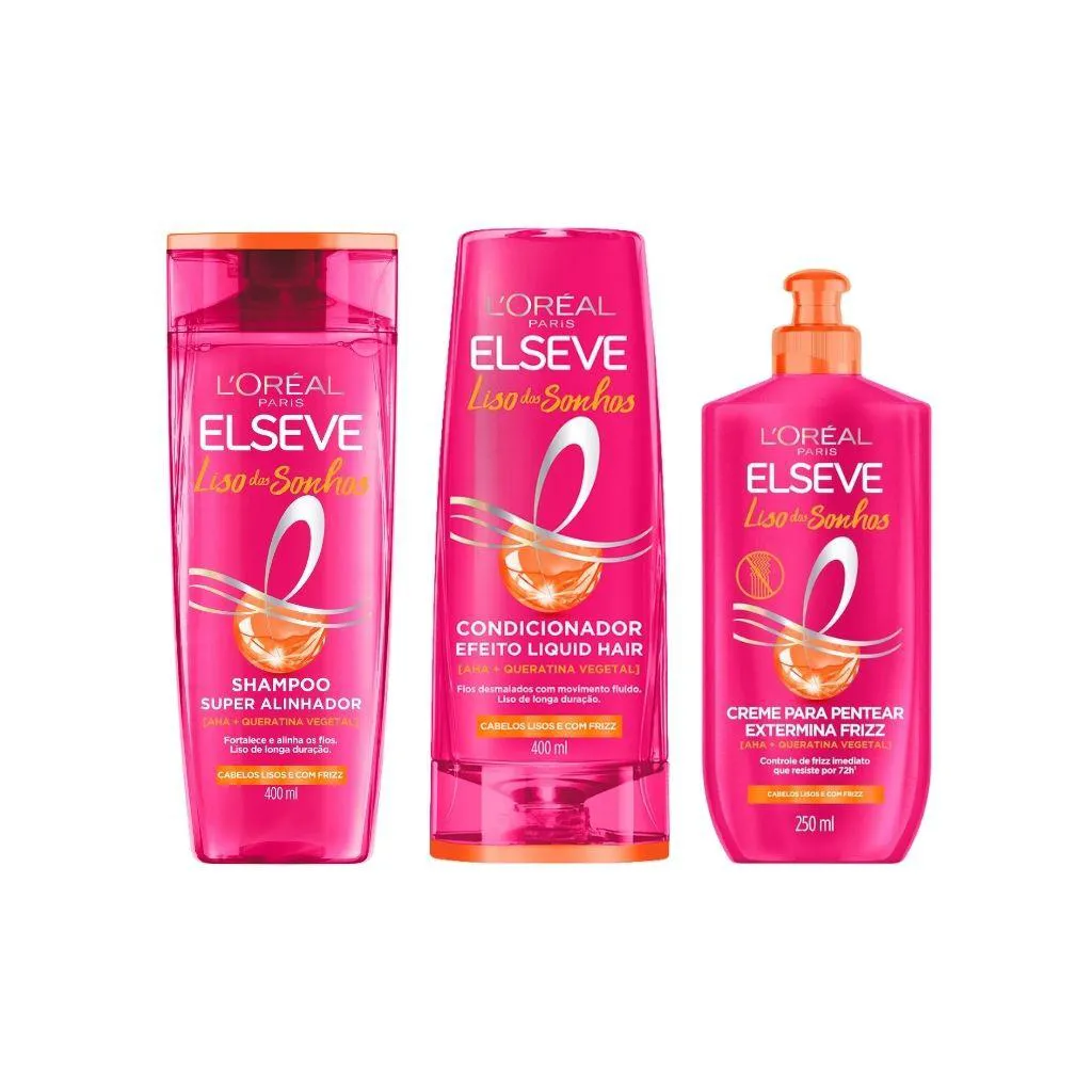 KIT ELSEVE LISO DOS SONHOS SH 400ML+COND 400ML+CREME PENTEAR