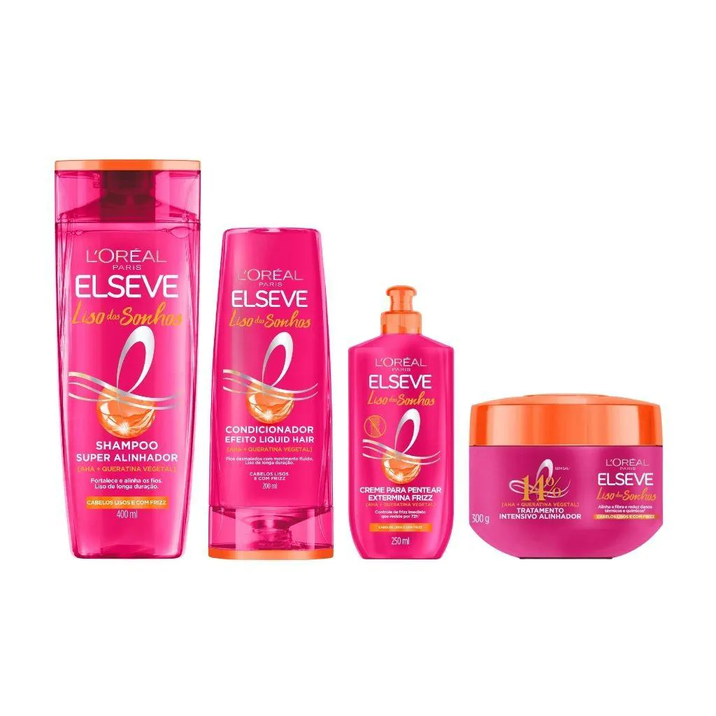 KIT ELSEVE LISO DOS SONHOS SH 400ML+COND 200+CR TRAT+CR PENT