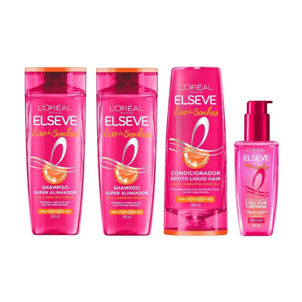 KIT ELSEVE LISO DOS SONHOS 2 SHAMPOO 400ML+COND 400ML+SERUM