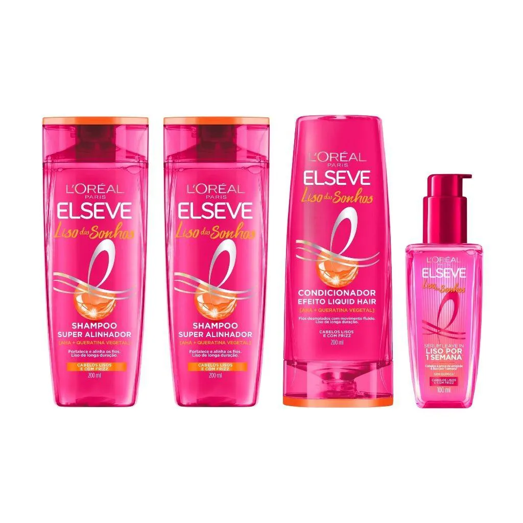 KIT ELSEVE LISO DOS SONHOS 2 SHAMPOO 200ML+ COND 200ML+SERUM