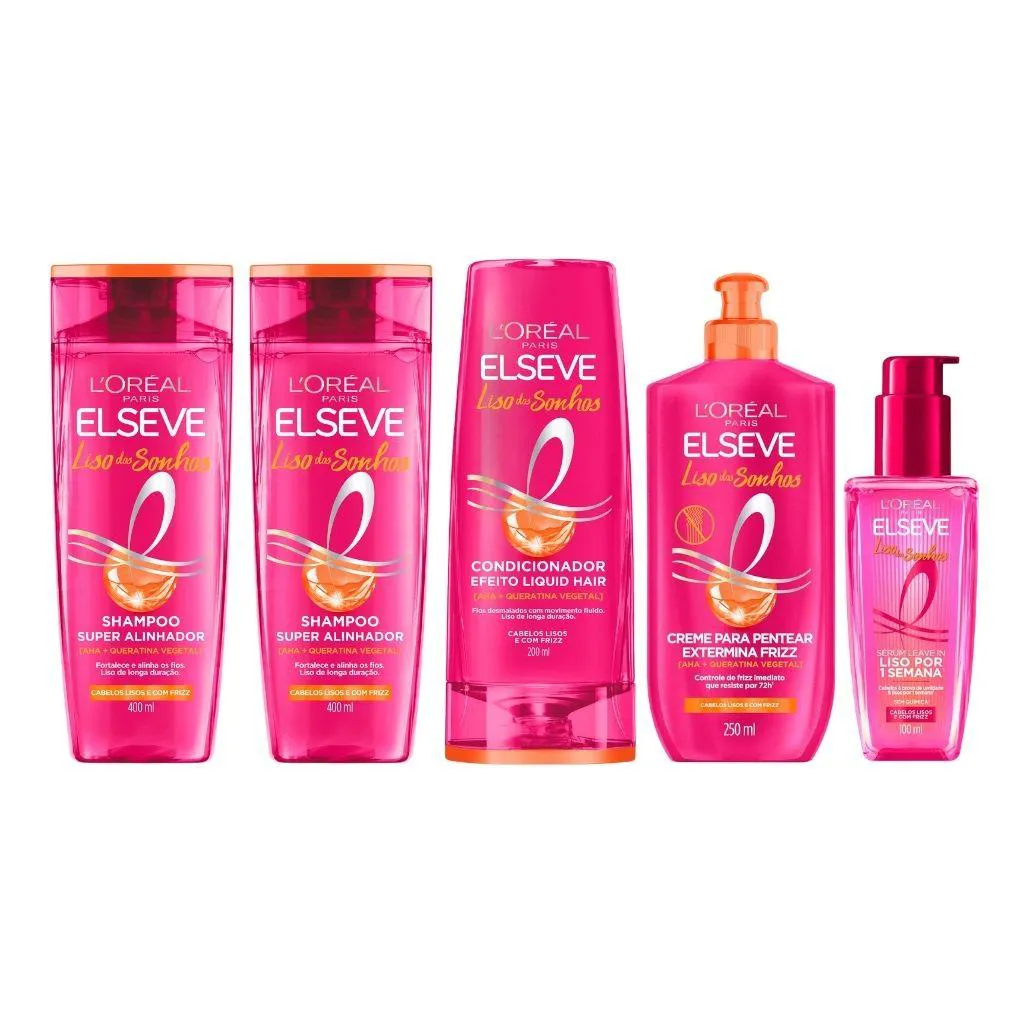 KIT ELSEVE LISO DOS SONHOS 2 SH 400ML+COND+CR PENTEAR+SERUM