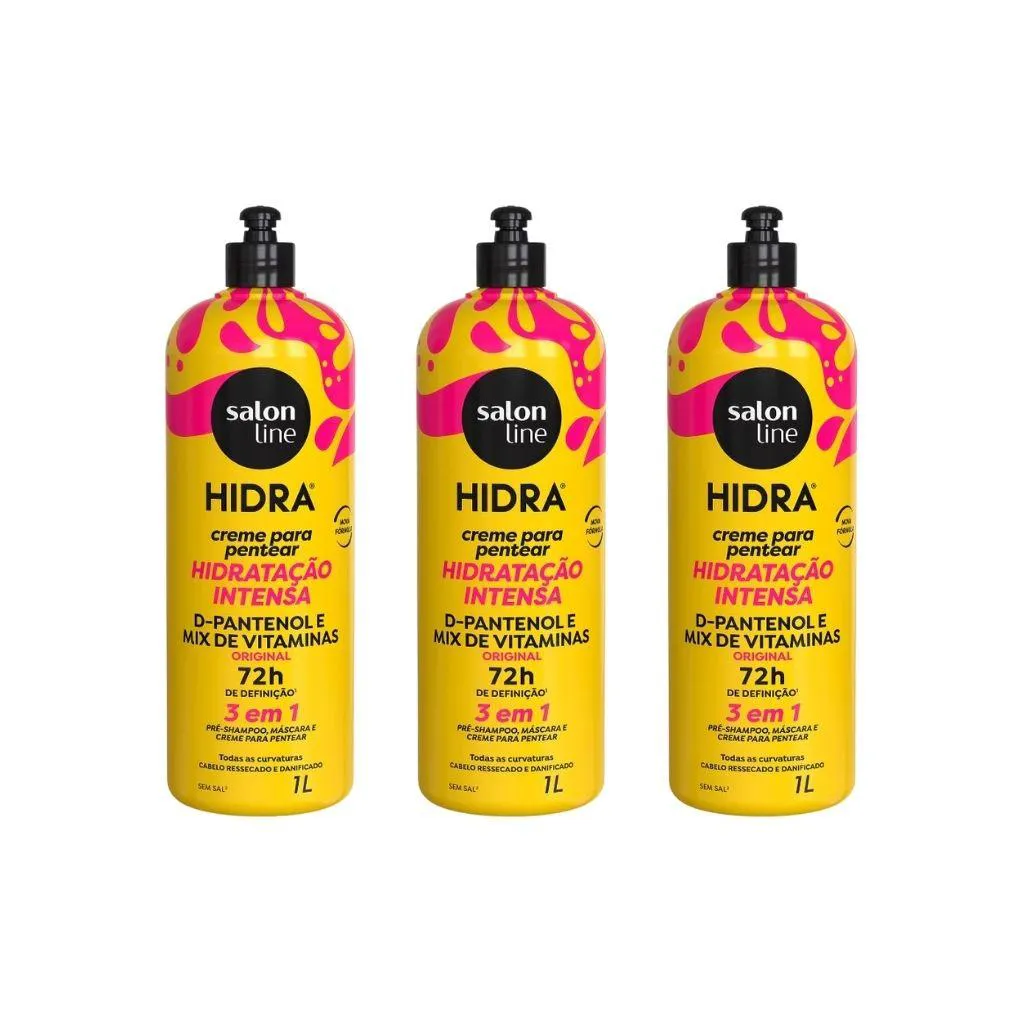 CREME PARA PENTEAR SALON LINE 1 LT HIDRA ORIGINAL KIT C/ 3UN
