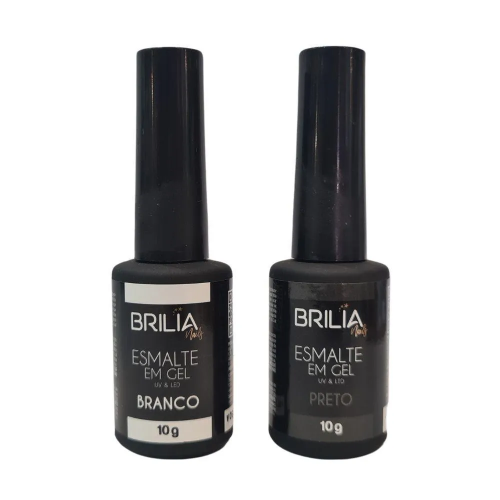KIT BRILIA NAILS ESMALTES ESSENCIAL NA TONALIDADE PRETO + BRANCO