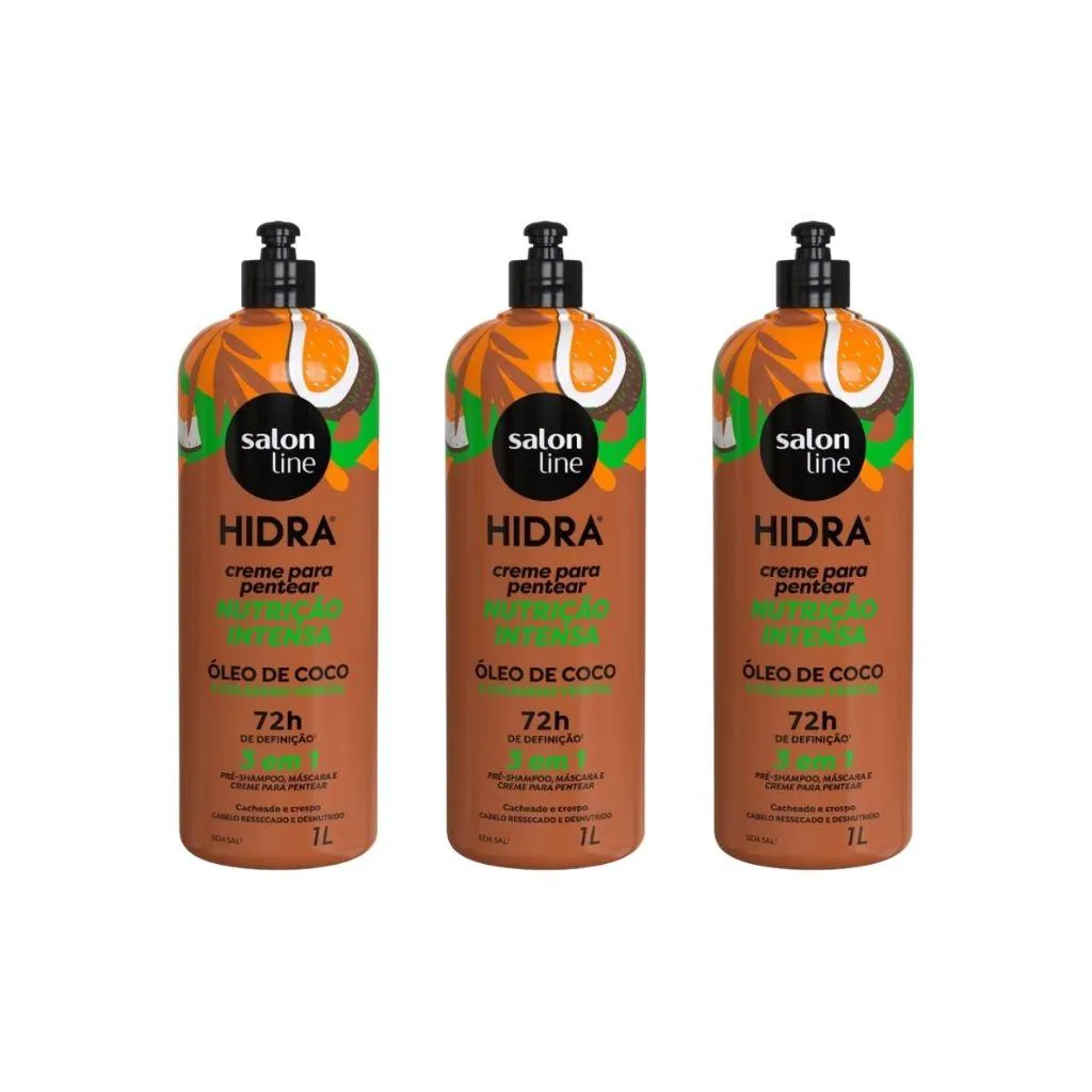 CREME PARA PENTEAR SALON LINE 1KG HIDRA COCO - KIT C/ 3UN