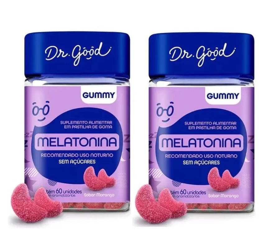 KIT 2 SUPLEMENTO MELATONINA FINI 60 GOMAS MORANGO - DR. GOOD