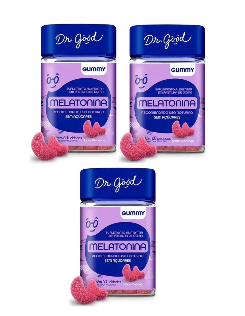 KIT 3 SUPLEMENTO MELATONINA FINI 60 GOMAS MORANGO - DR. GOOD