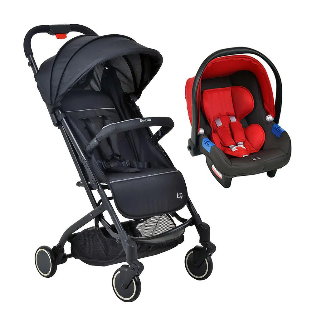 TRAVEL SYSTEM BURIGOTTO CARRINHO DE BEBê ZAP PRETO COM BEBê CONFORTO TOURING X VERMELHO U Preto E Vermelho
