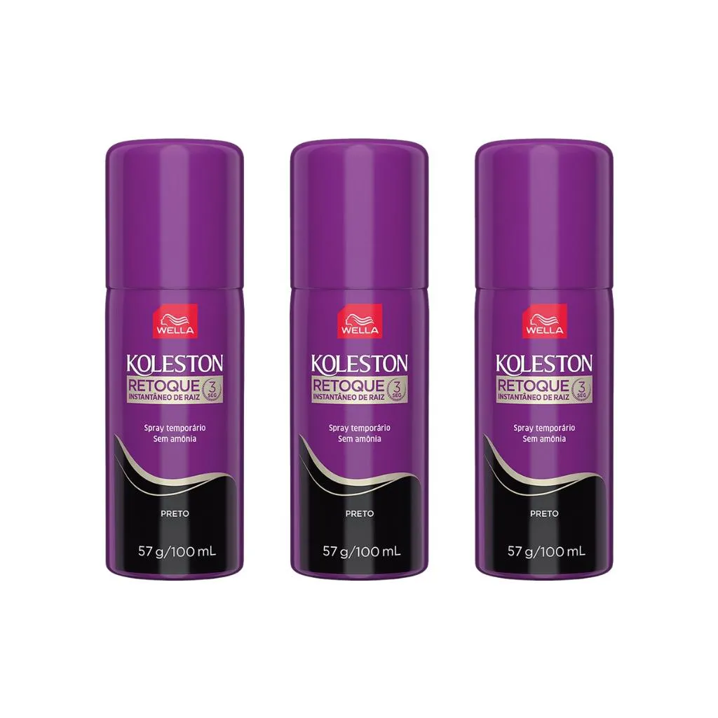 COLORAçAO KOLESTON RETOQUE SPRAY PRETO 100ML - 3UN