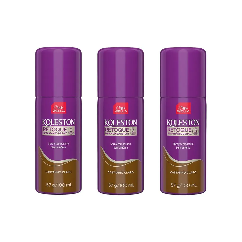 COLORAçAO KOLESTON RETOQUE SPRAY CASTANHO CLARO 100ML - 3UN
