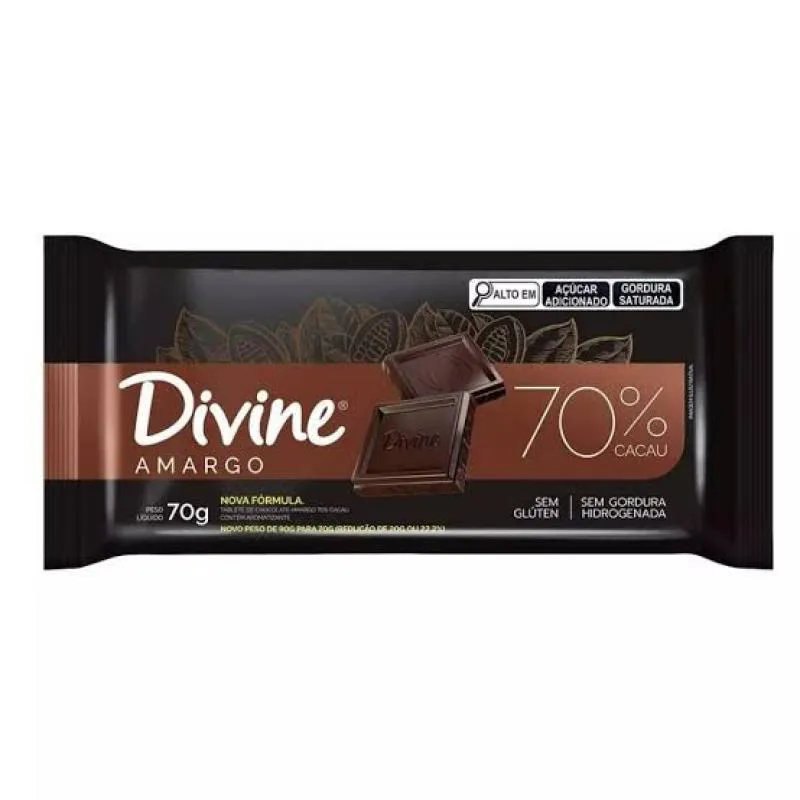 BARRA DE CHOCOLATE AMARGO 70% SEM GLúTEN DIVINE 70 G