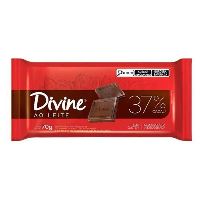 BARRA DE CHOCOLATE AO LEITE 37% CACAU DIVINE 70 G