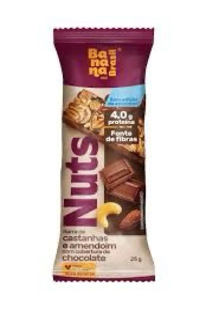 BARRA DE NUTS CASTANHAS E AMENDOIM COM COBERTURA DE CHOCOLATE BANANA BRASIL 25 G